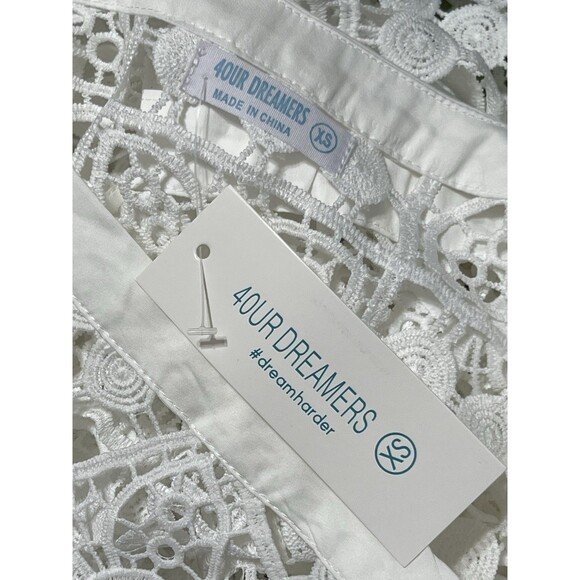 4OUR Dreamers Maxi Crochet Lace Swim Cover Up Caftan White Tie Waist X-Small - Picture 6 of 8